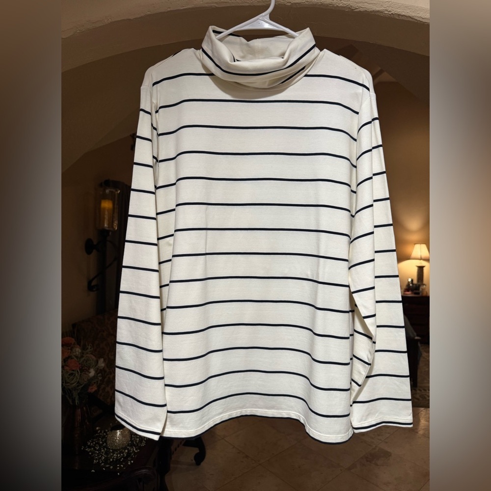 Talbots Plus Striped Turtleneck Top in Ivory - Size 2X